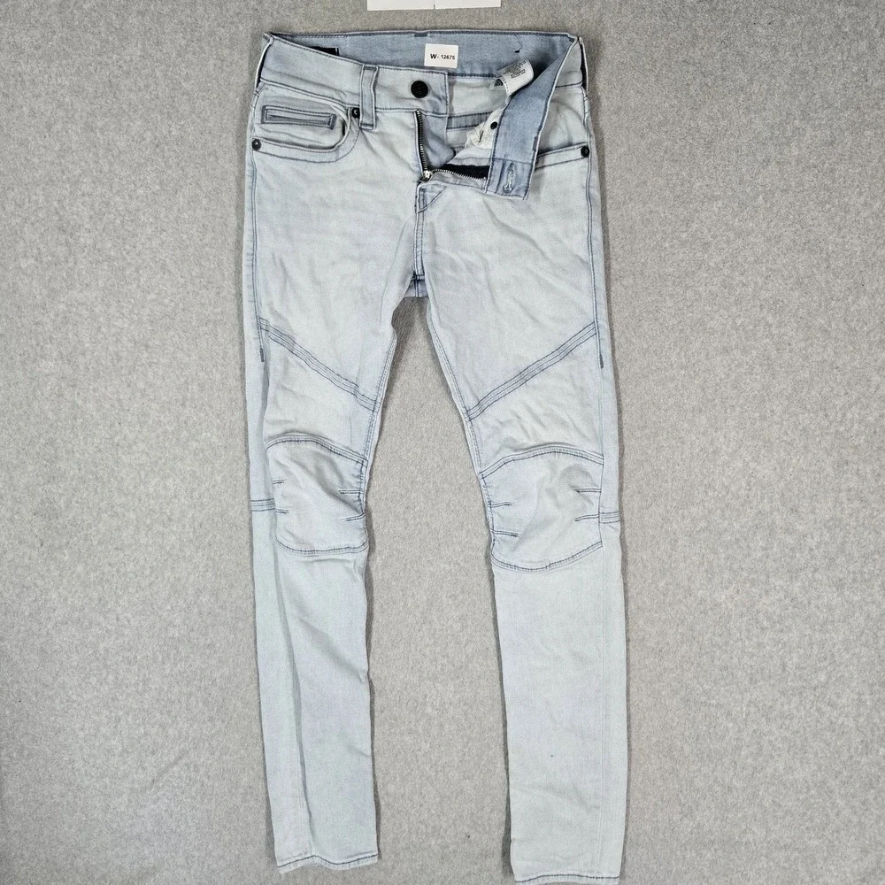 True Religion Men Jeans 28 Light Blue Denim Rocco Moto Relaxed Skinny Grunge